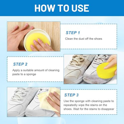 2PCS White Shoes Clean Cream, No-Wash Clean Cream White Shoe Cleaner, Multipurpose Solid Cleaning Paste with Sponge, Removes Stains for Sneakers Soles