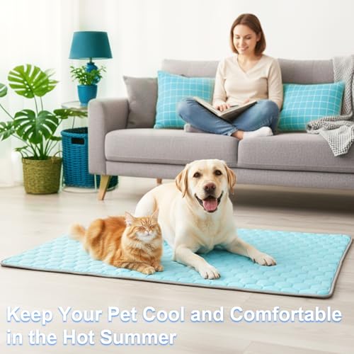 Vivifying Cooling Mat for Dogs, 40 x 30 Inch Waterproof Reversible Pet Cooling Pad with Ice Silk & Soft Velvet, Washable Summer & Winter Pet Blanket for Couch, Bed, Crate, Floor, Car Seat (Blue&Grey) - size: X-Large