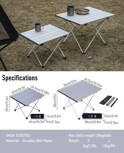 iClimb Ultralight Compact Camping Folding Table with Carry Bag (Silver - S) - color: Silver, size: Small