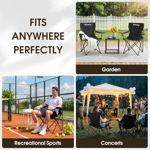 Portable Folding Camping Chair - Heavy Duty Steel Frame Outdoor Chair with Side Cup Holder, Breathable Polyester Fabric, Collapsible Camp Chair for Camping, Beach, Picnic, Fishing, 4PCS