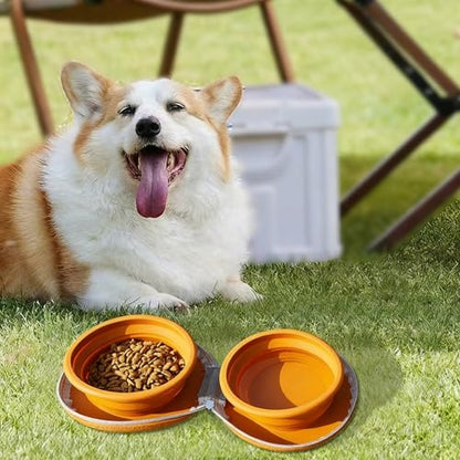 Collapsible Dog Bowls,2-in-1 Pet Bowls with Zipper Carrying Case and Carabiner Clip for Traveling Hiking Camping Walking,Pink - color: Pink