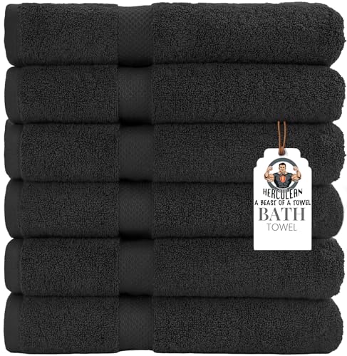 HERCULEAN Premium Bath Towels 24 x 48 Pack of 6 | Quick Dry and Highly Absorbent | 100% Cotton Terry Towels for Bathroom - Perfect for Shower - Pool and Spa - Luxury Soft Towels - Charcoal Grey - color: Charcoal Grey, size: 24" x 48" PK 6