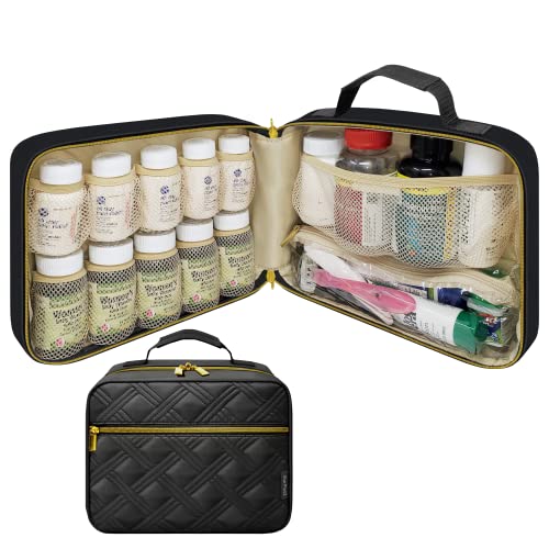Large Quilted Medicine Organizer Bag - 10 Pockets Soft Pill Bottle Organizer for Travel & Home Storage - Black - color: - LG_QLT Black