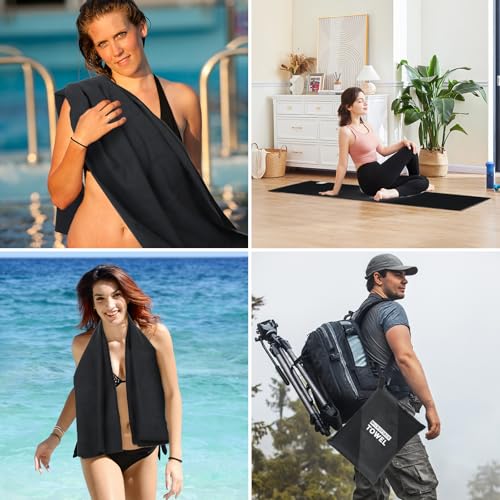 4 Pack Quick Dry Microfiber Towels for Body S L XL Camping Towel Fast Drying Compact for Sea Beach Swimming Yoga Hiking Pack Travel Bathroom Towel(Black) - color: Black