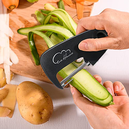 Kitchen Gadgets Set 5 Pieces, Space Saving Cooking Tools Kitchen Accessories - Fruit/Vegetable Peeler, Cheese/Chocolate Grater, Bottle Opener, Pizza Cutter, Garlic/Ginger Grinder Gift Set (Black) - color: Classical Black 5pcs