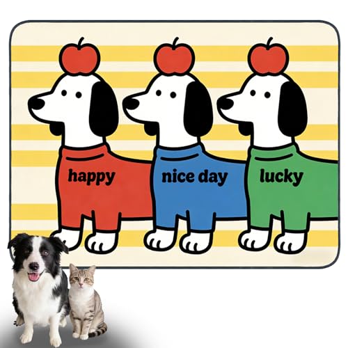 Nuxovilar Pet Dog Supplies Food Mat Cheerful Pup-Printed Polyester (23.62×17.71 inches) Bowl Water Spill Pad Feeding Gear for Living Room, Pantry, Pet Space - color: Mi07691