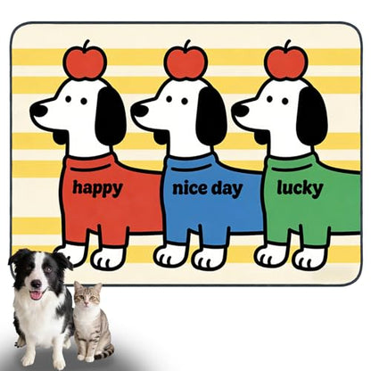 Nuxovilar Pet Dog Supplies Food Mat Cheerful Pup-Printed Polyester (23.62×17.71 inches) Bowl Water Spill Pad Feeding Gear for Living Room, Pantry, Pet Space - color: Mi07691
