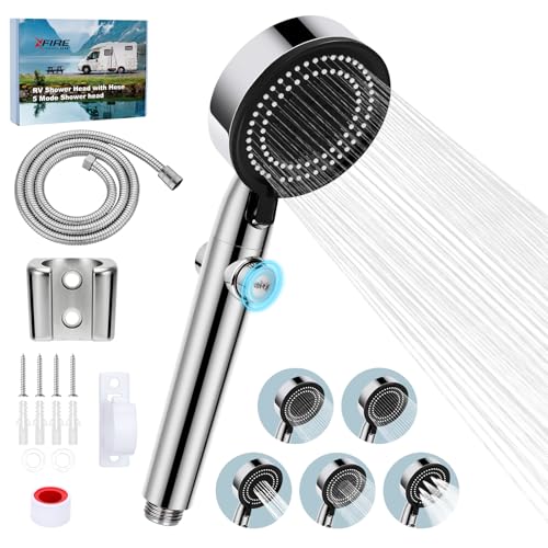 RV Shower Head with Hose, 5+1 Mode High Pressure Replacement with On/Off Switch, Water Saving Motorhome Shower Head for RV/Campervan, Caravan(Silver) - color: Silver