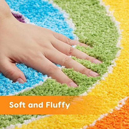 Panstar Rainbow Bath Mat for Bathroom, Luxury Absorbent Bathroom Mats Non Slip, Cute Colorful Striped Bathtub Rug Fun Fluffy Shower Rugs Washable