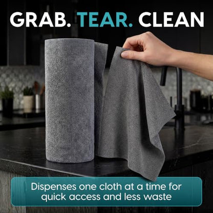 Microfiber Cleaning Cloth Roll Tearaway, 50 PCS Tear Away Towels, Reusable & Washable, Ultra Absorbent 12" x 12" Dish Rags for Car, Home, Kitchen, , 180 GSM Thickness, Paper Towel Alternative - color: Grey