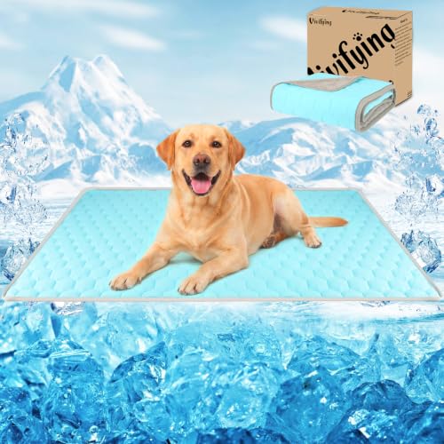 Vivifying Cooling Mat for Dogs, 40 x 30 Inch Waterproof Reversible Pet Cooling Pad with Ice Silk & Soft Velvet, Washable Summer & Winter Pet Blanket for Couch, Bed, Crate, Floor, Car Seat (Blue&Grey) - size: X-Large