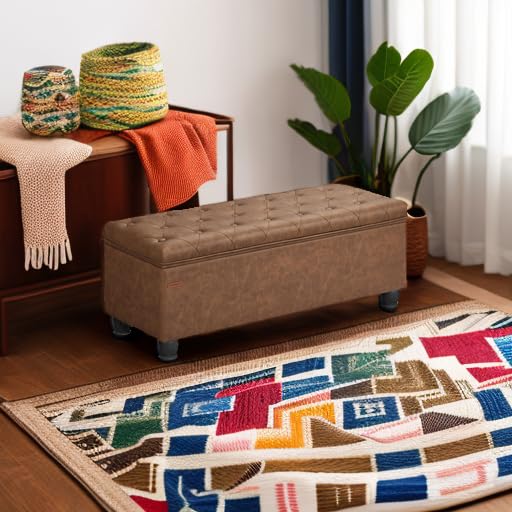 SONGMICS Storage Ottoman, Storage Bench, Tufted Entryway Bedroom Bench, 17.7 x 46.5 x 17.7 Inches, Hinges Easy Lid Operation, Wooden Legs, Synthetic Leather, Loads 330 lb, Coffee Brown ULOM071K01 - color: Coffee Brown, style: Classic(17.7"D x 46.5"W x 17.