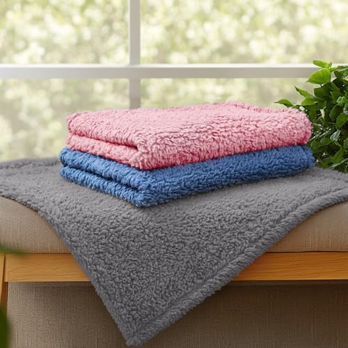 1 Pack 3 Calming Blankets Fluffy Premium Fleece Pet Blanket Soft Sherpa Throw for Dog Puppy Cat HazeBlue/Pink/Grey Large (41" x31") - color: Hazeblue/Pink/Grey, size: Large (Pack of 3)