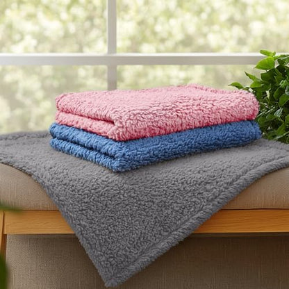 1 Pack 3 Calming Blankets Fluffy Premium Fleece Pet Blanket Soft Sherpa Throw for Dog Puppy Cat HazeBlue/Pink/Grey Large (41" x31") - color: Hazeblue/Pink/Grey, size: Large (Pack of 3)