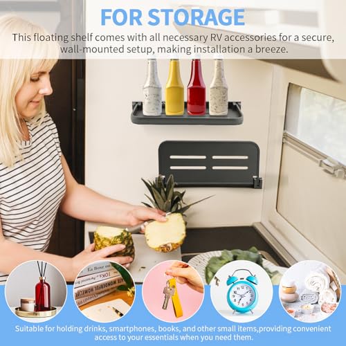 LOQJSS RV Aluminum Foldable Shelf,90° Foldable Wall Shelf RV Shelves Aluminum RV Shelf,Wall-Mounted Folding Shelves,for Camper, Trailer Bed, Kitchen and Sofas