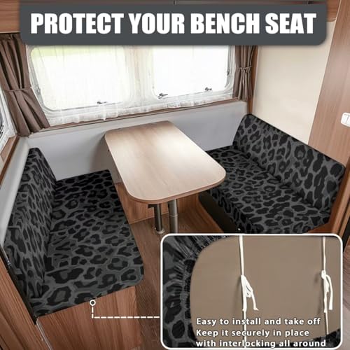 RV Dinette Cushion Covers Black Leopard Print RV Couch Covers for Sofa Bed Stretch Camper Cushion CoversBooth Set Universal Seat Covers Washable Slipcovers - color: Black Leopard Print