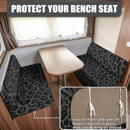 RV Dinette Cushion Covers Black Leopard Print RV Couch Covers for Sofa Bed Stretch Camper Cushion CoversBooth Set Universal Seat Covers Washable Slipcovers - color: Black Leopard Print