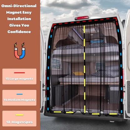 XCBYT Van Bug Screen | Magnetic Closure Bug Screen for Camping | Van Life Essentials | Universal Fit for RAM ProMaster & Ford Transit High Roof Rear Doors (79” H x 67” W) - size: Rear Door-Extra Large (79" H × 67" W)