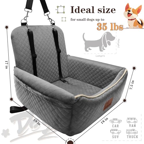 Dog Car Seat Bed 2 in 1 for Small/Medium Dogs up to 35 lbs,Adjustable Safety Leashes,Memory Foam with Soft Fabric Pets Travel Car Bed,Easily Installed in Front and Back seat,Removable and Washable. - color: Grey