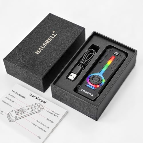HAUSBELL Flat EDC Flashlight,1800 Lumen UV Magnetic Rechargeable Pocket | Stepless Dimming Dial,Stainless Steel Body,RGB+UV,USB-C Fast Charge,Magnetic Base,Waterproof, for Work,Camping & Emergency - color: Black