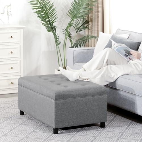Joveco Rectangular Lift Top Storage Ottoman Bench,Linen Storage Bench for Living Room Entryway Bedroom,Linen Gray - color: Linen Gray
