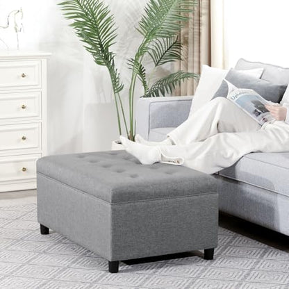 Joveco Rectangular Lift Top Storage Ottoman Bench,Linen Storage Bench for Living Room Entryway Bedroom,Linen Gray - color: Linen Gray