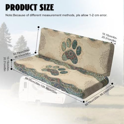 Dog Paw Boho Mandala Print RV Dinette Cushion Covers 2 Pieces Scratch-Resistant Camper Seat Covers Dinette Booth Elastic RV Couch Cover Fuzzy Loveseat Sofa Chair Cover - color: Dog Paw Boho Mandala
