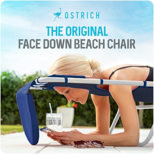Ostrich Beach Lounge Chair, Folding & Reclining Outdoor Chaise Lounger, Blue/White Striped - Portable Adjustable Recliner Chair for Lawn, Pool, Patio, Garden, and Yard - color: Striped, style: Standard Chaise