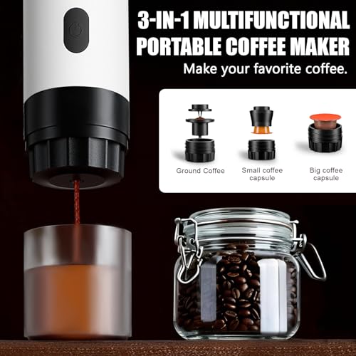 Portable Coffee Maker Espresso Machine with 7800mAh Battery & Digital Display, Self-Heating Travel Coffee Maker for Camping, Car, USB-C Compatible with Ground Coffee & NS Capsules RV Hiking Office