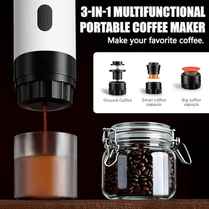 Portable Coffee Maker Espresso Machine with 7800mAh Battery & Digital Display, Self-Heating Travel Coffee Maker for Camping, Car, USB-C Compatible with Ground Coffee & NS Capsules RV Hiking Office