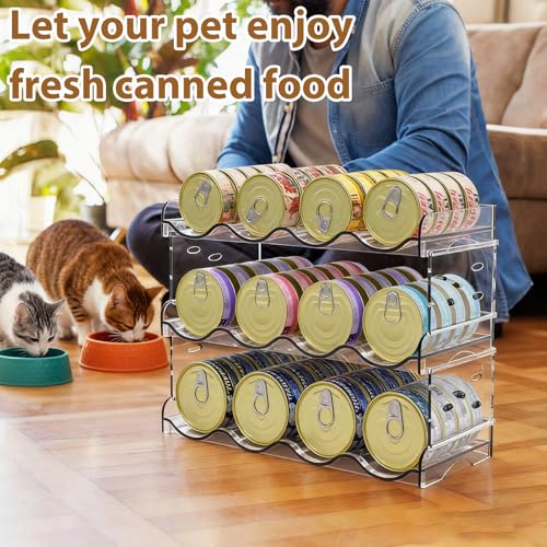 Flenpptly Cat Food Can Organizer, 3-Tier Cat Food Organizer, Transparent Can Organizer for Pantry, Canned Food Organizer Holds 60 (3oz) Cans, Pantry can Organizer (3-Tier 4-Can) - size: 3-Tier 4-Can