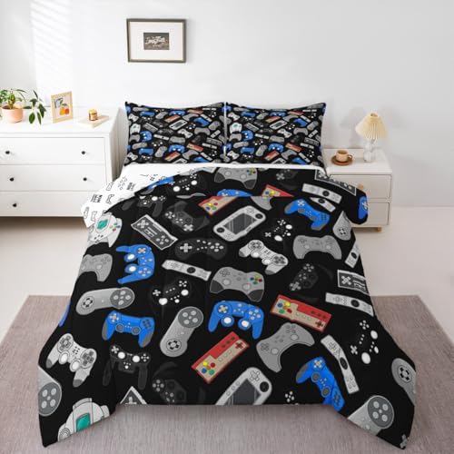 Erosebridal Teens Gamepad Comforter Set, Modern Gamer Down Comforter Twin Size for Kids Boys Children Youth, Video Game Bedding Set Player Gaming Joystick Duvet Insert for Bedroom, Black Blue - color: Multi 01, size: Twin