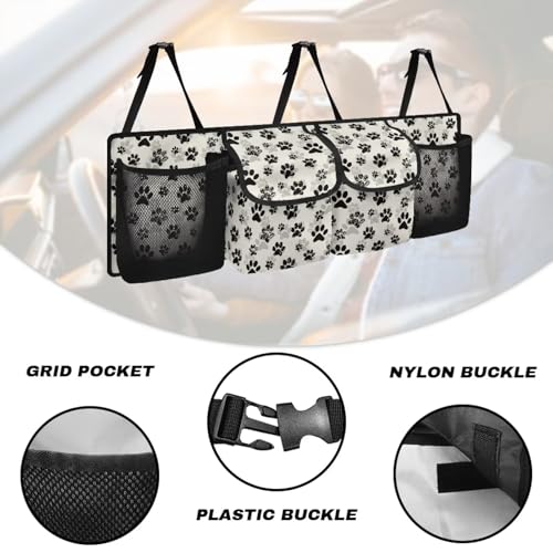 Dog Paw Print Car Trunk Organizer Foldable Auto Backseat Storage Bag with 4 Pockets Universal Hanging Auto Accessories Suitable Most Sedans SUVs Trucks Vans - color: Dog Paw Print