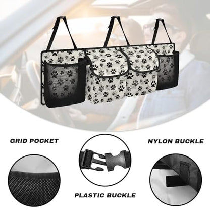 Dog Paw Print Car Trunk Organizer Foldable Auto Backseat Storage Bag with 4 Pockets Universal Hanging Auto Accessories Suitable Most Sedans SUVs Trucks Vans - color: Dog Paw Print