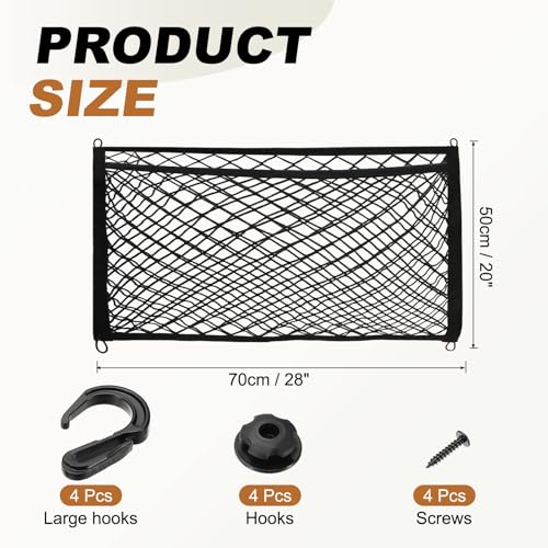 PATIKIL Truck Cargo Net, 28 x 20 Inch Polyester Adjustable Trunk Bed Net Stretchable Mesh Storage Organizer with 8 Hooks Universal for Pickup Trucks SUV Cars, Black - size: 28 x 20 Inch