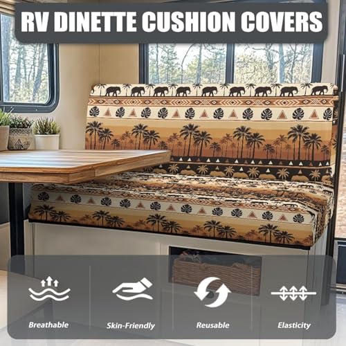 Ethnic RV Dinette Cushion Covers Stretch African Elephant Palm Tree RV Booth Seat Covers Camper Couch Covers for Sofa Bed Including 1 Backrest & 1 Bench Cover - color: African Elephant Palm Tree