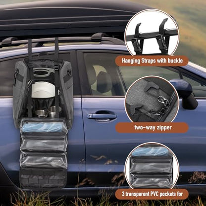 KingCamp Oversized Camping Kitchen Organizer, Ultralight Hanging Cooking Utensils Bag Portable Storage Backpack with Paper Towel Holder & 3 Pockets for Outdoor BBQ Cooking (Bag Only)