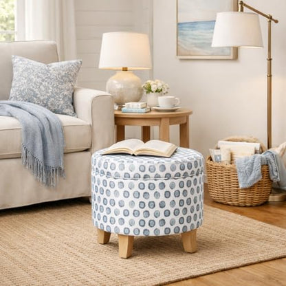 HomePop 19" Round Storage Ottoman - Green Medallion Ikat Print - color: Small Green Medallion Ikat Print