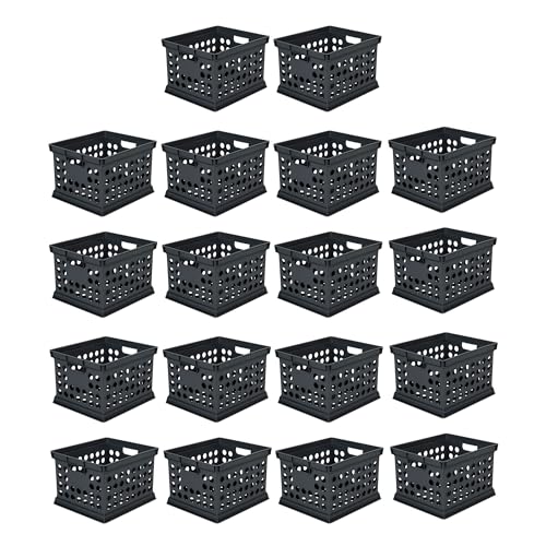 Sterilite Stackable Plastic Storage Crate Bin Organizer File Box with Handles for Home, Office, Dorm, Garage, or Utility Organization, Black, 18-Pack - color: Black, size: 18 Pack