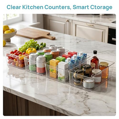 Vtopmart 8pcs Clear Organizers and Storage Bins, Plastic Storage Containers with Handles for Fridge, Freezer, Pantry, Cabinet, Kitchen Organization - size: Without Lid