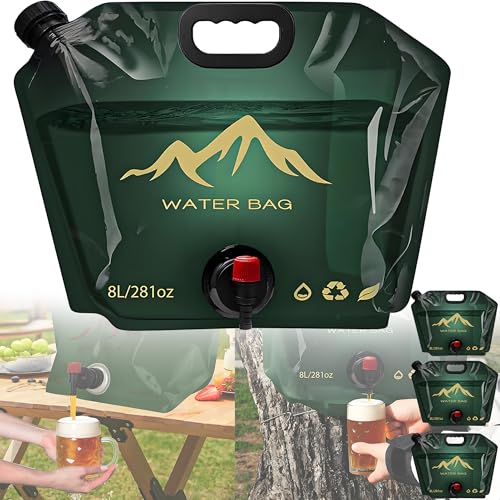 Collapsible Water Container with Spigot 2.1Gal, 4Pack Portable Beer Dispenser Bag for Camping RV, 3-Layer Oxygen Barrier Growler Alternative, BPA Free Reusable Drink Bags for Homebrew Festivals Cruise