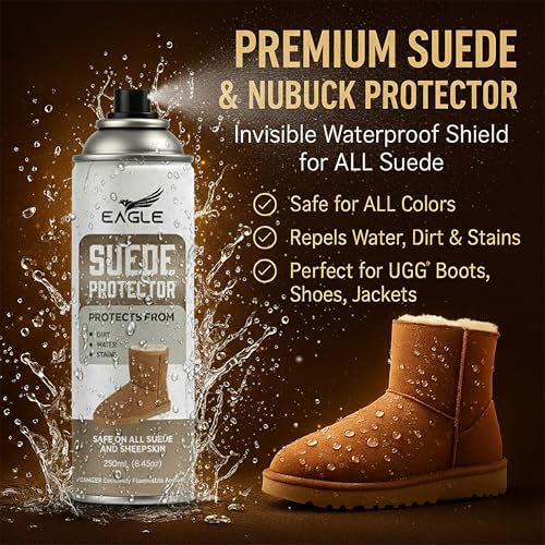 Eagle Suede & Nubuck Protector Spray 250mL – Waterproofing Spray Compatible with UGG Boots & Jackets | Protects from Water, Stains, Dirt & Salt | Quick-Dry Invisible Suede Shield