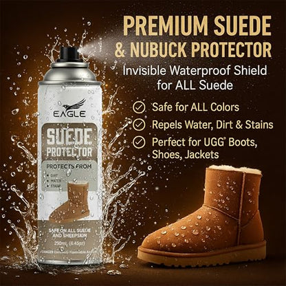 Eagle Suede & Nubuck Protector Spray 250mL – Waterproofing Spray Compatible with UGG Boots & Jackets | Protects from Water, Stains, Dirt & Salt | Quick-Dry Invisible Suede Shield