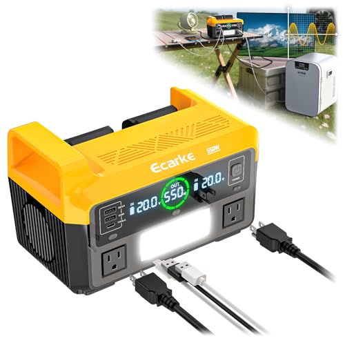 Ecarke 550W Portable Power Inverter Compatible with DeWalt 20V Battery, DC 18V to AC 110V Pure Sine Wave Power Station 2 AC Outlets,2 USB-A&1 USB-C 20W, 600LM LED Outdoor Emergency Use(Tool Only) - color: Yellow, size: 550W