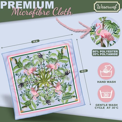 WESERWEF Design Microfiber Glasses Cleaning Cloth – Premium Cleaning Cloth for Eyeglasses, Screens, Tablets, Cameras & Lenses, 12" x 12", Ultra-Soft & Scratch-Free (Tropical World) - color: tropical world