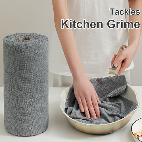 80 Pack Microfiber Cleaning Cloth Roll Reusable Paper Towels 12"x12" Tear Away Cloth, Microfiber Towels for Cars, Wash Cloths, Lint Free Dark Grey Rags for House, Kitchen,Window,Cleaning Supplies - color: Dark Grey