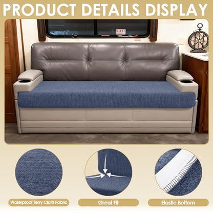 Waterproof RV Dinette Cushion Covers - Stretch Fabric Camper Seat Slipcover Replacement, Washable RV Couch Cover Designed for Camper Car Bench (Sofa 1 Bench Cover, Blue Grey) - color: Blue Grey, size: Sofa 1 Bench Cover