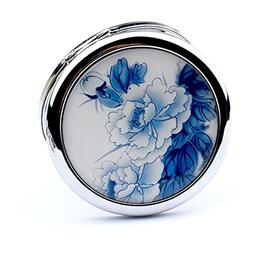 Blue Magnifying Compact Mirror for Purse - 1x/2x Magnification Travel Makeup Mirror,Small Flower Pocket Mirrors,Handheld 2-Sided Portable Cosmetic Mirrors,Compact Mirror for Gift - color: Celadon Blue