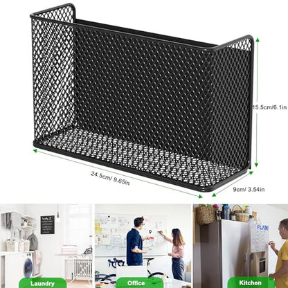 Magnetic Baskets Shelf Bins Organizer Holder Storage Rack Containers for Fridge, Whiteboard, Locker - Home Kitchen Laundry Office School - style: (1-Pack) Black/L