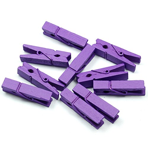 100pcs/Set Mini Colored Wooden Clips for Photo, Clothespin, Paper Peg, Craft Decoration, Wedding Decoration (Purple) - color: Purple